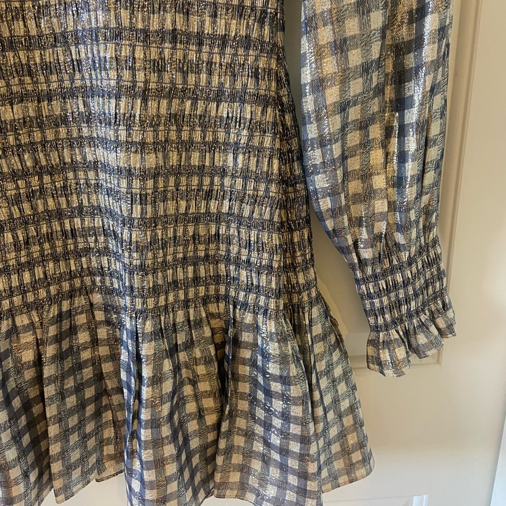 Loveshackfancy Women's Smocked Metallic Silver Shiny Holiday Dress Size XS - Picture 7 of 7